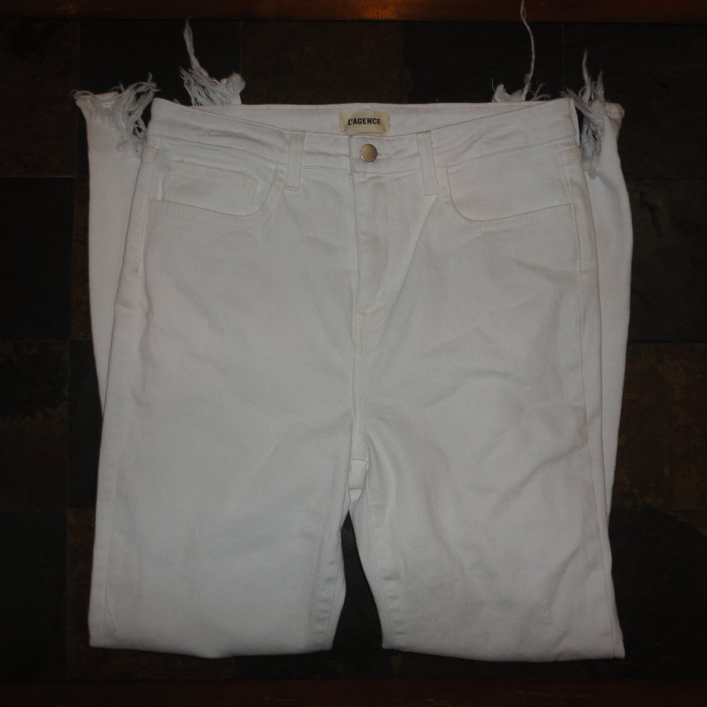 L' Agence White Women's Distressed Cut Off Ankle Jeans Size 30
